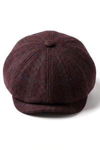 HT6363 - Berretto da uomo in tweed vintage stile Newsboy Peaky Blinders - Marrone/Vino