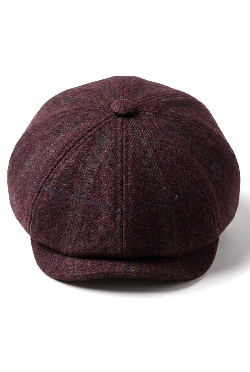 HT6363 - Berretto da uomo in tweed vintage stile Newsboy Peaky Blinders - Marrone/Vino