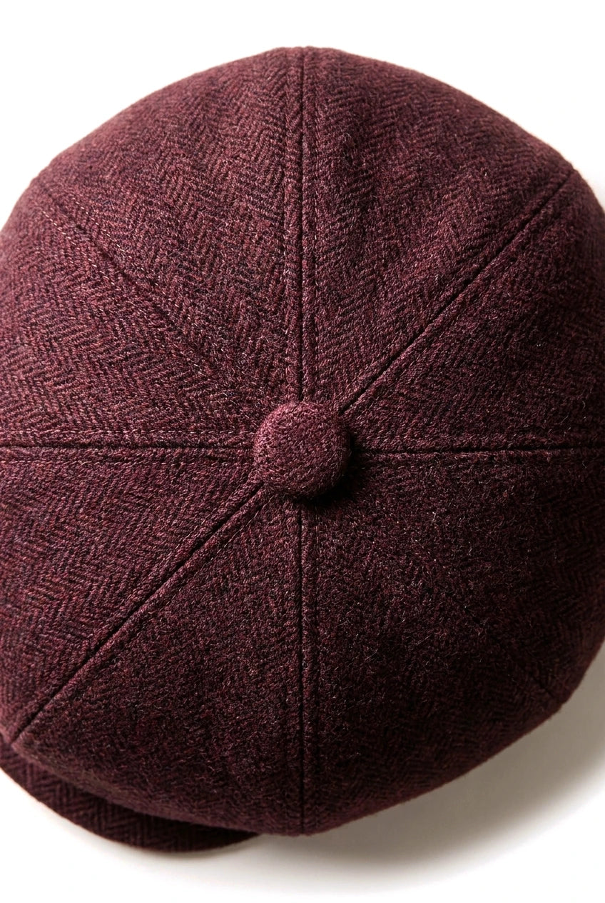 HT6363 - Berretto da uomo in tweed vintage stile Newsboy Peaky Blinders - Marrone/Vino
