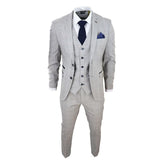 Hugo Men's Light Grey 3-Piece Suit with Navy Blue Check and Velvet Trims