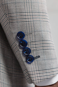 Abito da uomo Hugo grigio chiaro a 3 pezzi con quadri blu navy e finiture in velluto