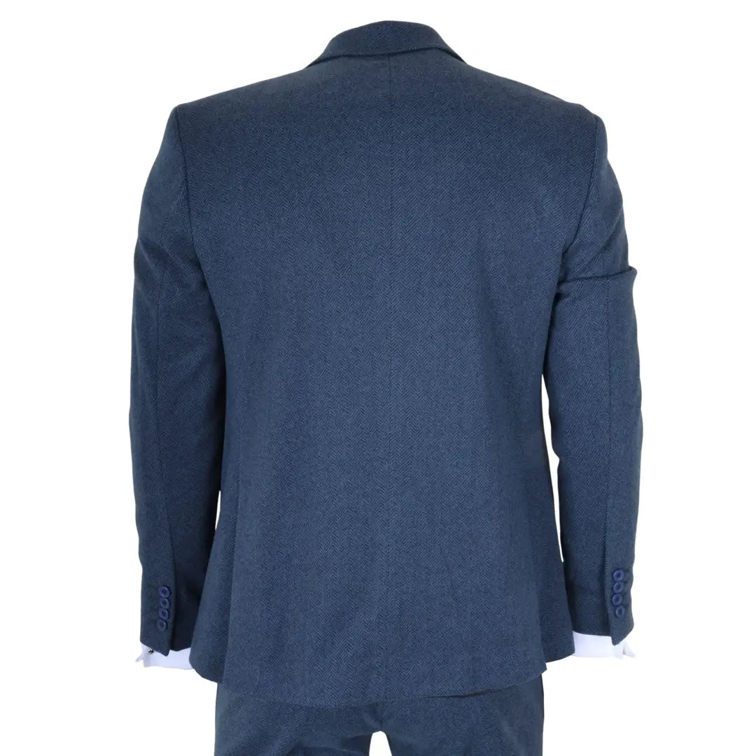 IM40 - Abito da uomo a tre pezzi in tweed a spina di pesce blu navy