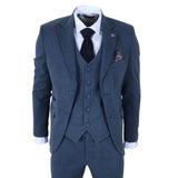 IM40 - Abito da uomo a tre pezzi in tweed a spina di pesce blu navy