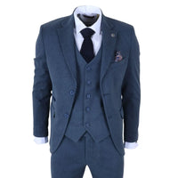 IM40 - Abito da uomo a tre pezzi in tweed a spina di pesce blu navy