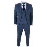 IM40 - Abito da uomo a tre pezzi in tweed a spina di pesce blu navy