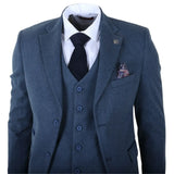 IM40 - Abito da uomo a tre pezzi in tweed a spina di pesce blu navy