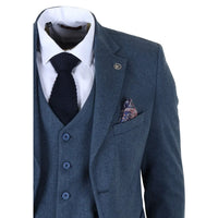 IM40 - Abito da uomo a tre pezzi in tweed a spina di pesce blu navy