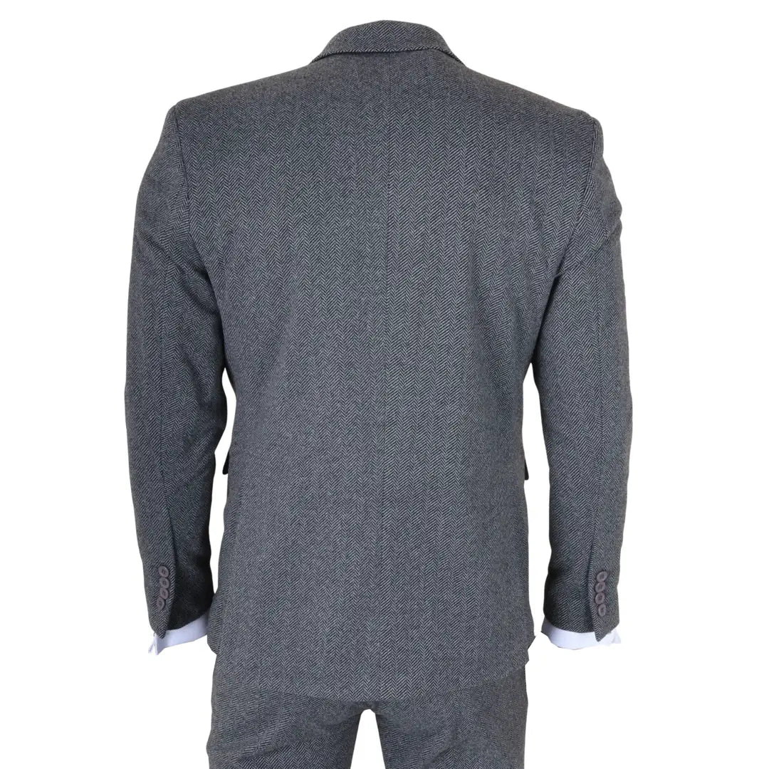 IM41 - Abito da uomo a tre pezzi in tweed grigio a spina di pesce