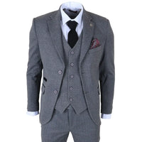 IM41 - Abito da uomo a tre pezzi in tweed grigio a spina di pesce