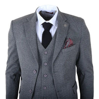 IM41 - Abito da uomo a tre pezzi in tweed grigio a spina di pesce