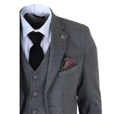 IM41 - Abito da uomo a tre pezzi in tweed grigio a spina di pesce