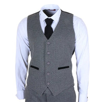 IM41 - Abito da uomo a tre pezzi in tweed grigio a spina di pesce