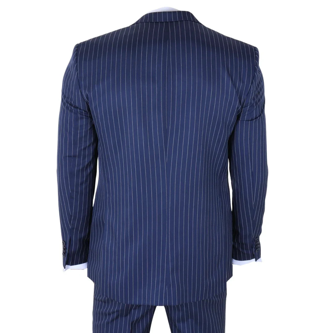 IM43 - Abito da uomo a tre pezzi gessato blu navy stile Shelby
