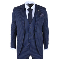 IM43 - Abito da uomo a tre pezzi gessato blu navy stile Shelby