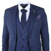 IM43 - Abito da uomo a tre pezzi gessato blu navy stile Shelby