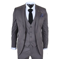 IM44 - Abito da uomo a tre pezzi gessato grigio stile Shelby