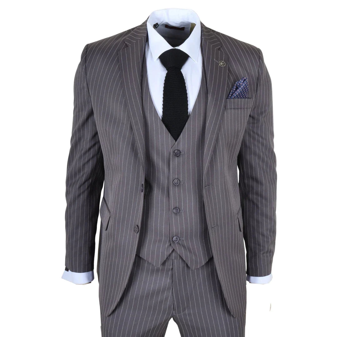 IM44 - Abito da uomo a tre pezzi gessato grigio stile Shelby