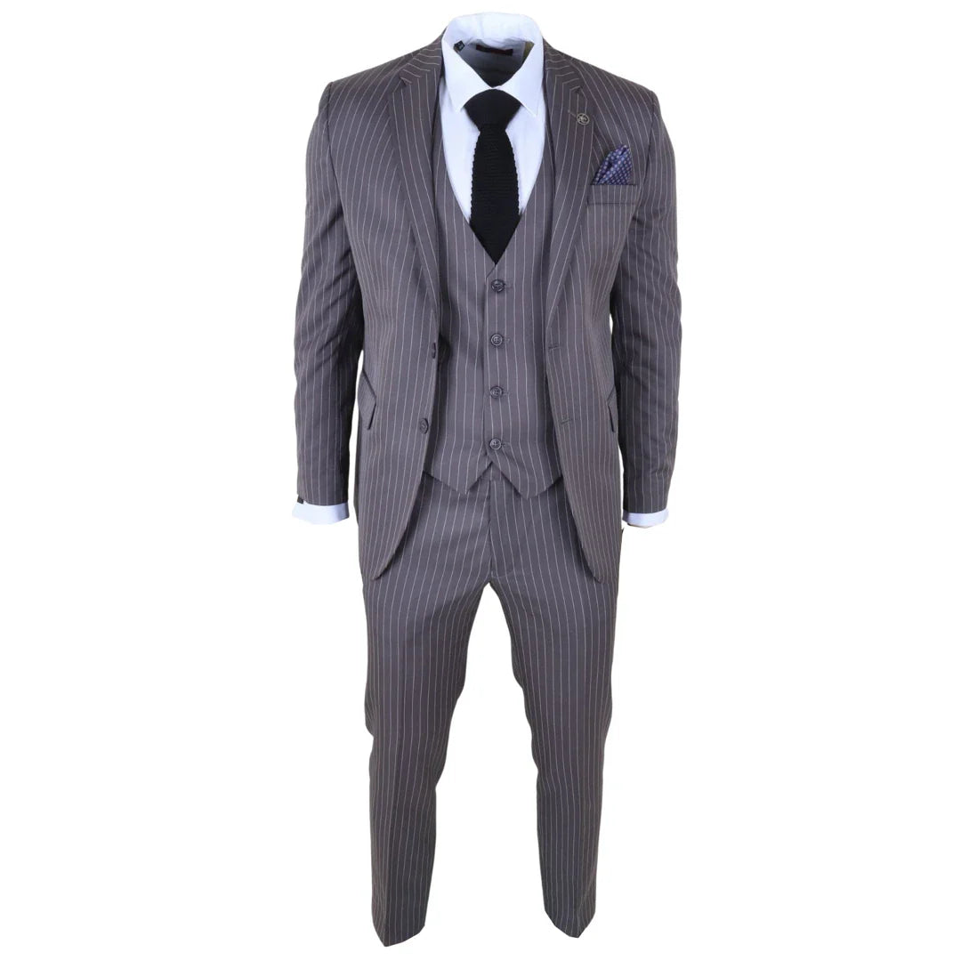 IM44 - Abito da uomo a tre pezzi gessato grigio stile Shelby