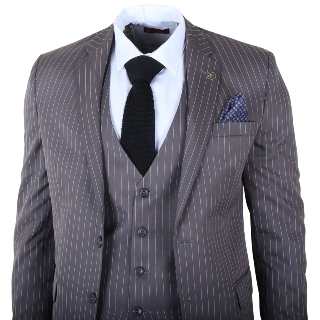 IM44 - Abito da uomo a tre pezzi gessato grigio stile Shelby