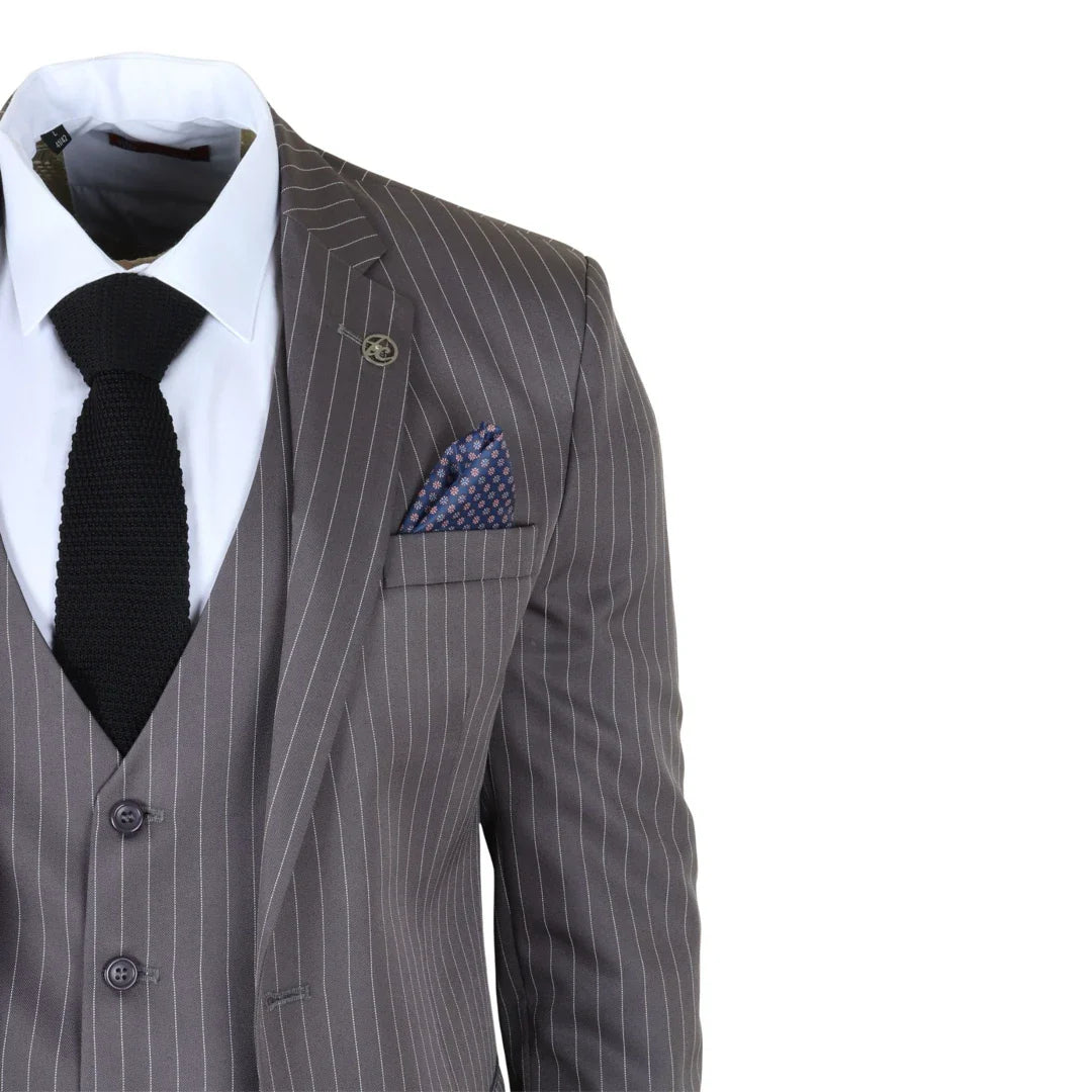 IM44 - Abito da uomo a tre pezzi gessato grigio stile Shelby