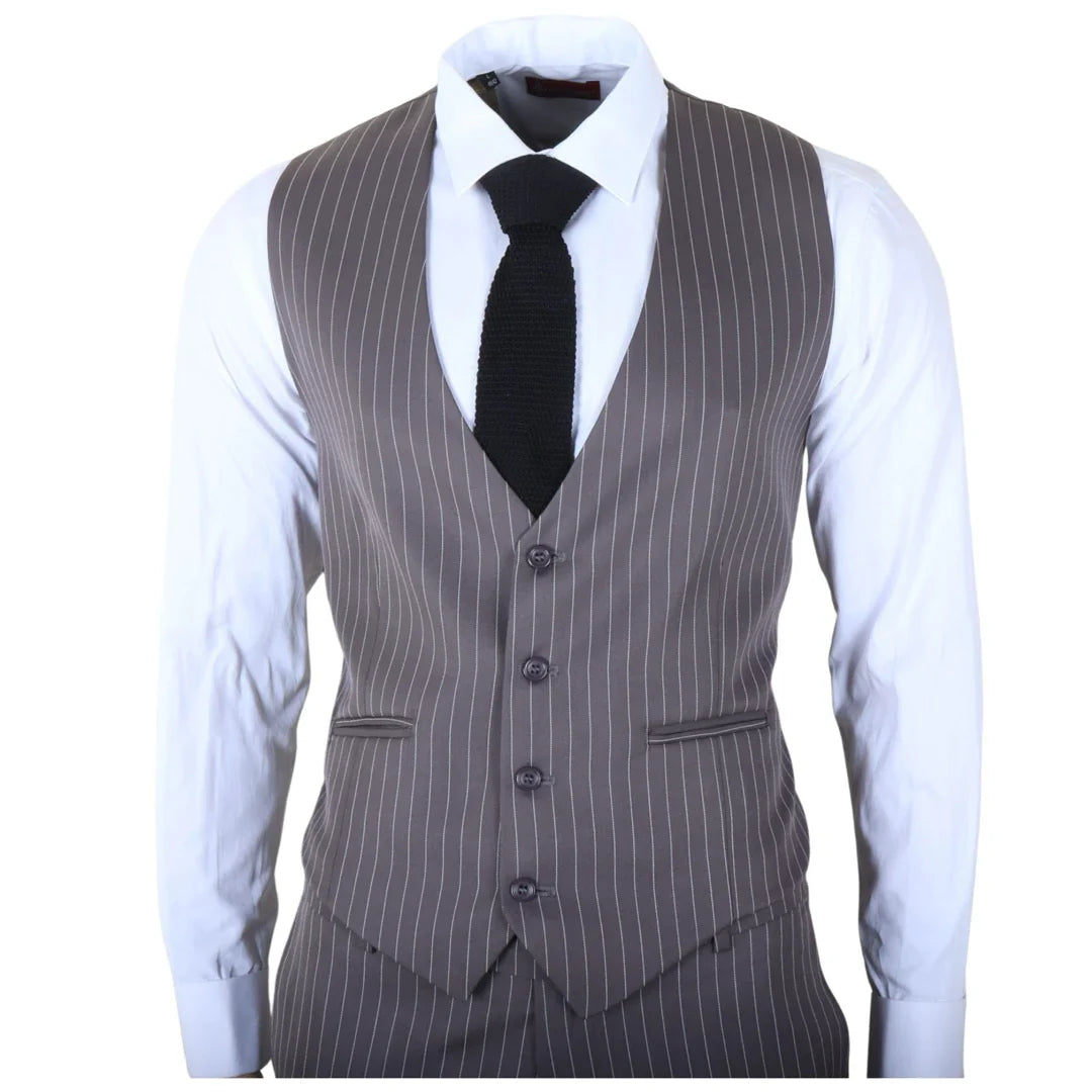 IM44 - Abito da uomo a tre pezzi gessato grigio stile Shelby