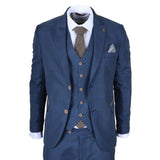 IM50 - Abito da uomo a tre pezzi a quadri blu, vestibilità sartoriale