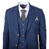 IM50 - Abito da uomo a tre pezzi a quadri blu, vestibilità sartoriale
