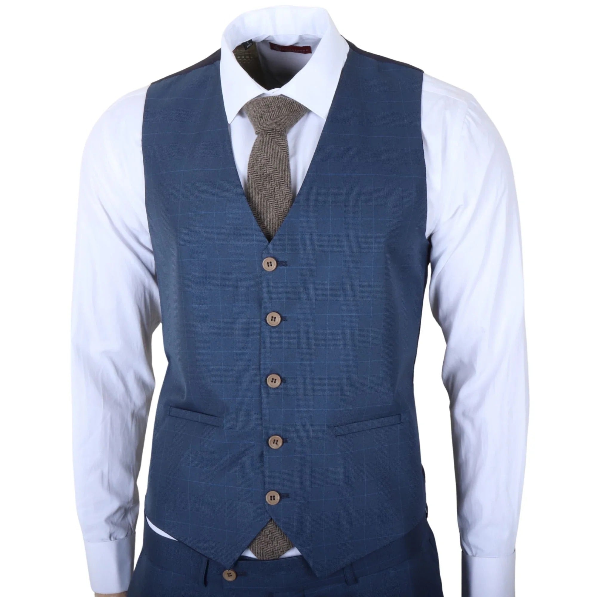 IM50 - Abito da uomo a tre pezzi a quadri blu, vestibilità sartoriale