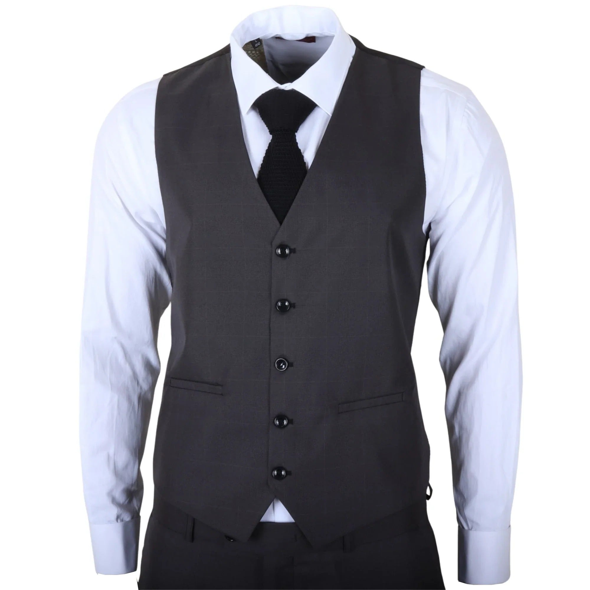 IM51 - Abito da uomo a tre pezzi a quadri color antracite, vestibilità sartoriale