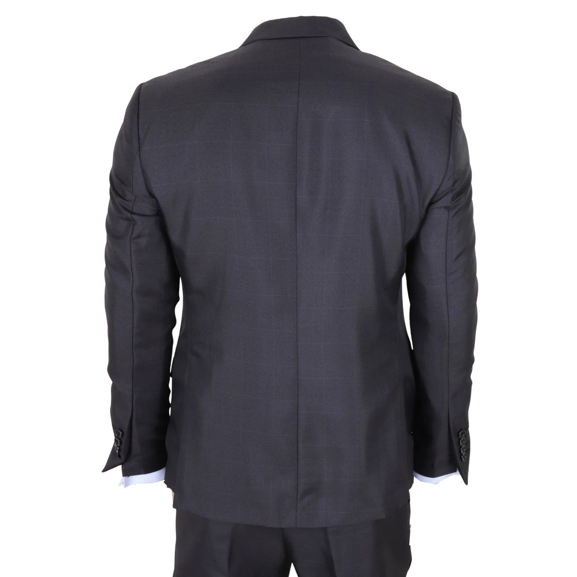 IM51 - Abito da uomo a tre pezzi a quadri color antracite, vestibilità sartoriale