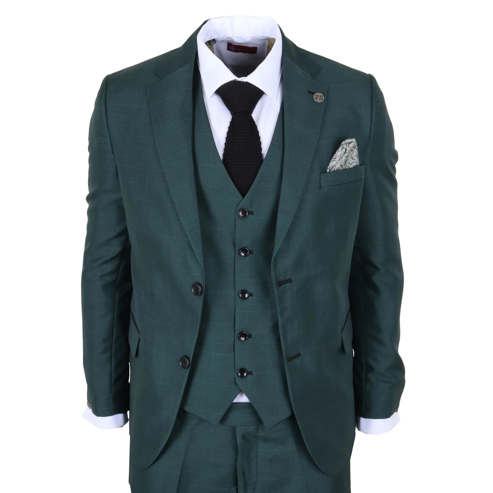 IM52 - Abito da uomo a tre pezzi a quadri verdi, vestibilità sartoriale