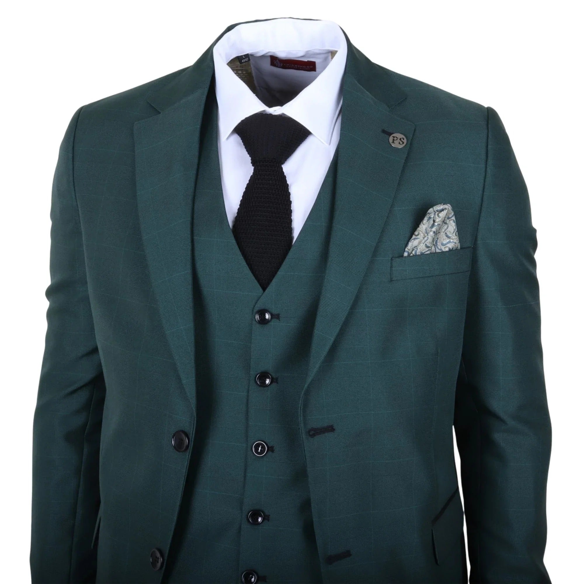 IM52 - Abito da uomo a tre pezzi a quadri verdi, vestibilità sartoriale