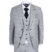 IM53 - Abito da uomo a tre pezzi a quadri grigi, vestibilità sartoriale