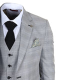 IM53 - Abito da uomo a tre pezzi a quadri grigi, vestibilità sartoriale