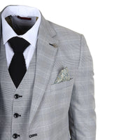 IM53 - Abito da uomo a tre pezzi a quadri grigi, vestibilità sartoriale