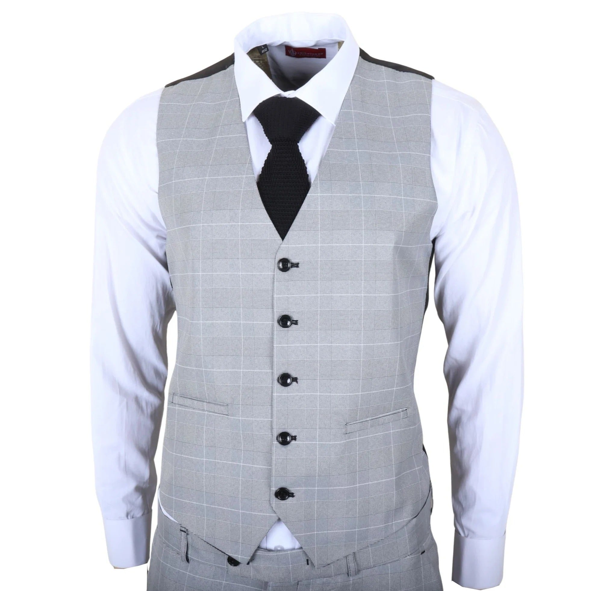 IM53 - Abito da uomo a tre pezzi a quadri grigi, vestibilità sartoriale
