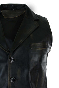 Mens Real Leather Tan Brown Black Smart Casual Gilet Waistcoat Vintage Retro-Brown