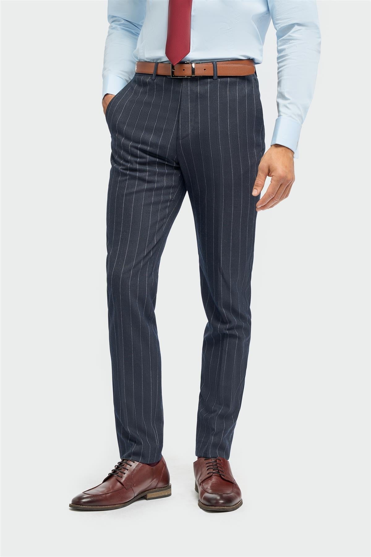 Invincible - Pantaloni gessati blu navy da uomo