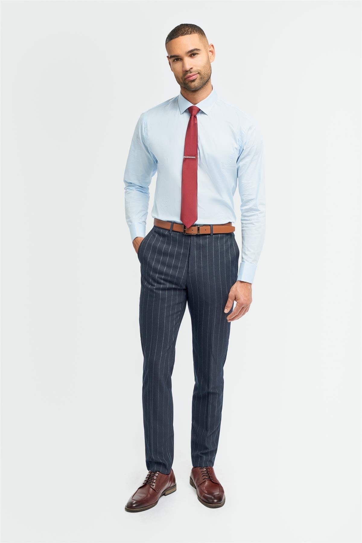 Invincible - Pantaloni gessati blu navy da uomo