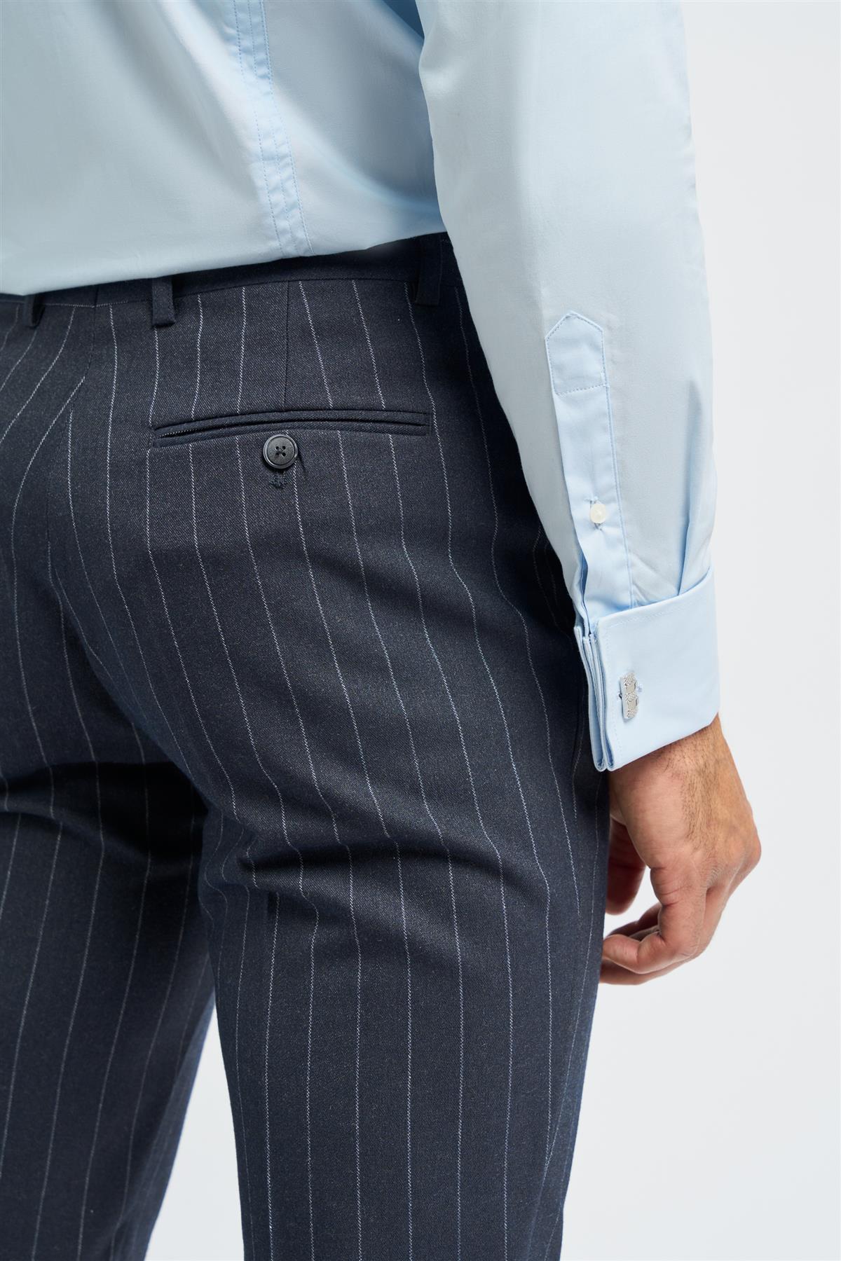Invincible - Pantaloni gessati blu navy da uomo
