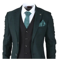 Jasper - Men's 3 Piece Olive Green Suit With Black Waistcoat
