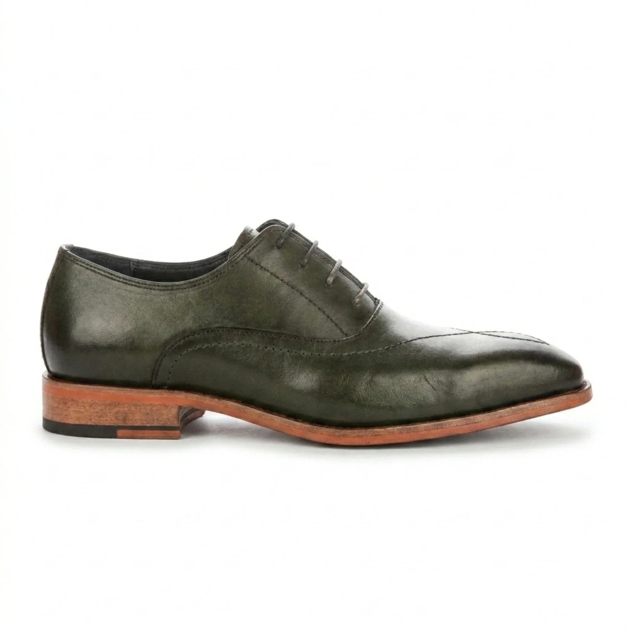 Jett - Scarpe Oxford da uomo verde scuro con punta rinforzata e cuciture a croce