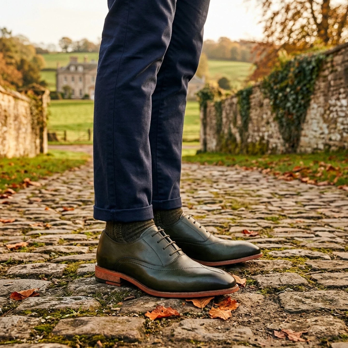 Jett - Scarpe Oxford da uomo verde scuro con punta rinforzata e cuciture a croce