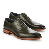 Jett - Scarpe Oxford da uomo verde scuro con punta rinforzata e cuciture a croce
