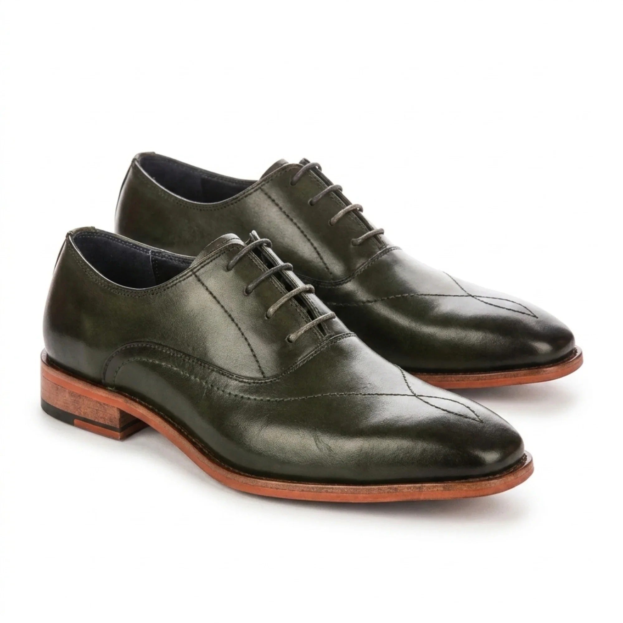 Jett - Scarpe Oxford da uomo verde scuro con punta rinforzata e cuciture a croce