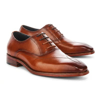 Jett - Scarpe Oxford da uomo color cuoio con punta rinforzata e cuciture incrociate