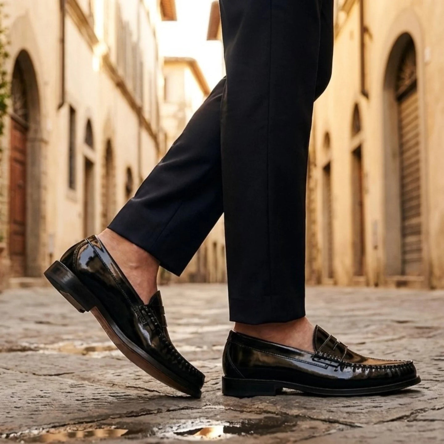 Mocassini da uomo Joseph neri lucidi con penny