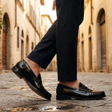 Mocassini da uomo Joseph neri lucidi con penny