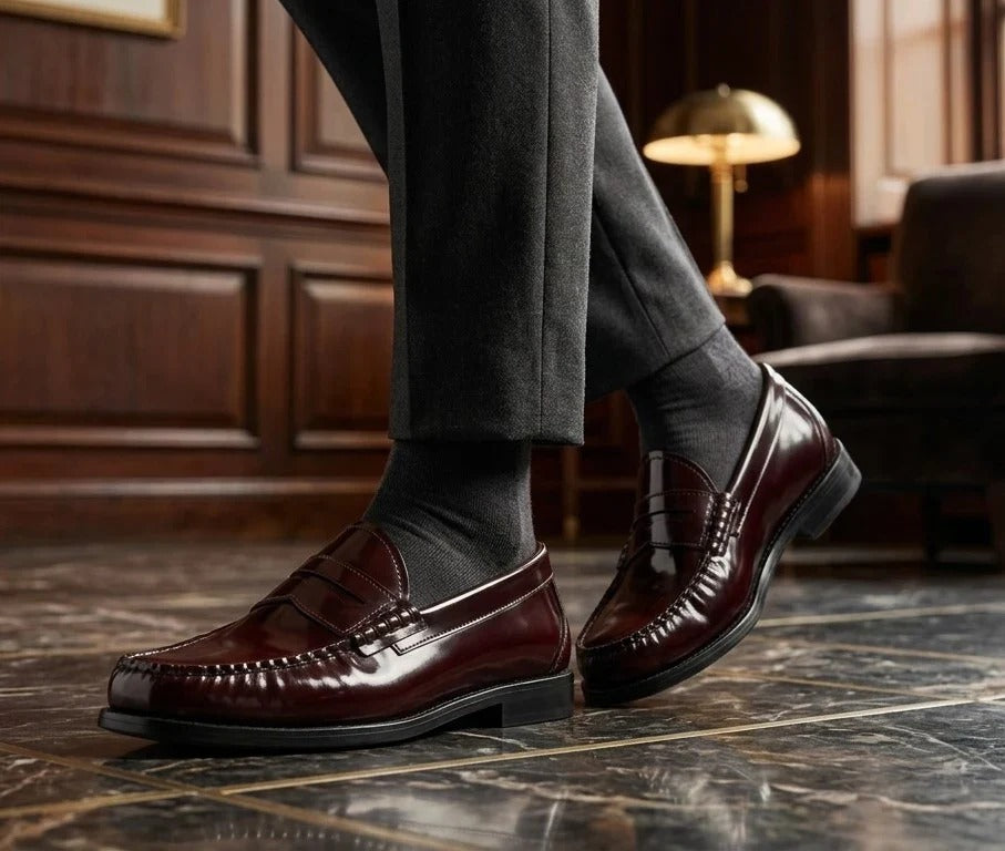 Mocassini da uomo Joseph in pelle verniciata bordeaux