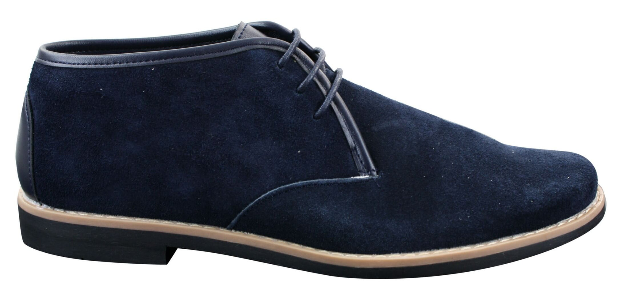 Elong K16 Mens Suede Low Ankle Chelsea Boots Laced Dessert Chukka Shoes Leather Inner Navy